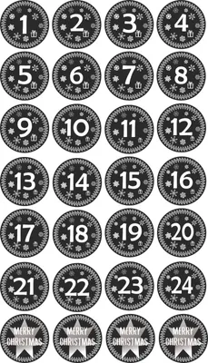 Produktbild von INDIGOS UG - Aufkleber rund 30x30mm  für Adventskalender 1 to 24 - schwarz + Bonus Vintage Style - Labels - Stickers - Weihnachtskalender - Weihnachten - Advent - rund - zum Aufkleben