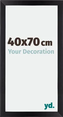 A product image of a black picture frame with text overlay.