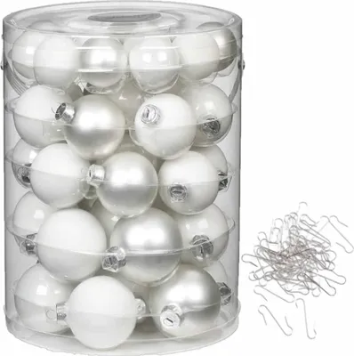 Produktbild von Weihnachtskugeln 44 Stk 4,5,6cm Just White + Aufhänger