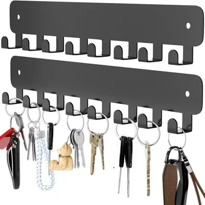 Produktbild von Schlüsselhalter für Wand, 2 Stück, insgesamt 16 Haken, selbstklebend, ohne Bohren, ideal für kleine Wohnungen oder Flure