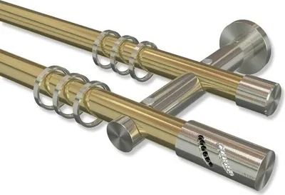 Produktbild von Interdeco Gardinenstange, Vorhangstange Messing-Optik / Edelstahl-Optik Modell Platon Zoena, 20 mm Ø 2-läufig, 220 cm