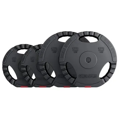 Produktbild von GORILLA SPORTS® Hantelscheiben - 30kg Set, 2x5kg + 2x10kg Gewichte, 30/31mm Bohrung, Tri-Grip, Kunststoff - Gewichtsscheiben, Hantelscheiben-Set