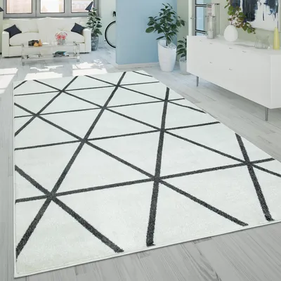 Produktbild von Wohnzimmer-Teppich, Kurzflor-Teppich Im Skand-Stil Mit Rauten-Muster, In Weiß Grösse 60x100 cm