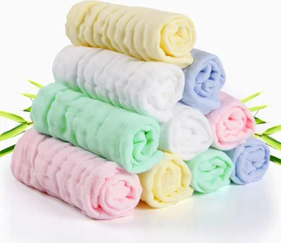 Obrázok produktu pre Detské utierky, detské mušelínové utierky, pre citlivú pokožku bábätiek, balenie 10 ks organických prírodných osušiek Bavlna, mäkké detské utierky na tvár, skvelý darček do sprchy 30 x 30 cm
