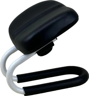 A black and white yoga stool on a white background.
