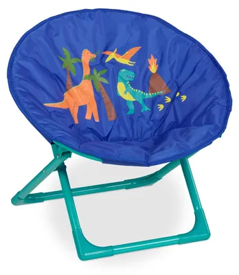 Produktbild von Relaxdays Moonchair Kinder, Dino, faltbar, HxBxT: 47 x 50 x 48 cm, Kinderstuhl draußen & drinnen, Kindersessel, blau