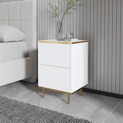 Produktbild von Skye Decor, Imaj - White, Gold, Nachttisch, Weiß, 100 % MELAMINBESCHICHTETE SPANPLATTEN, 40 x 35 x 60 cm
