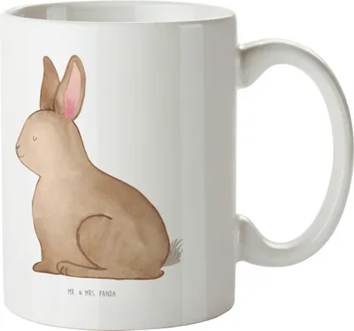 Produktbild von Mr. & Mrs. Panda Tasse Hase Sitzen - Weiß - Geschenk, Ostern, Kaffeetasse, Kaffeebecher, Grüße, Becher, Ostergrüße, Frohe, Henkelbecher, Liebe, Kaffeepott