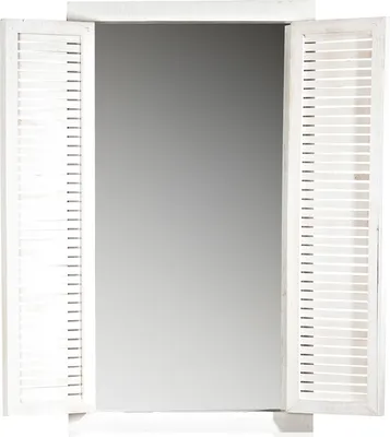 Produktbild von Melko Wandspiegel mit Fensterläden 72CM Garderobe Holz Bad Dekospiegel - Weiß