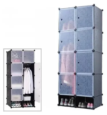 Produktbild von Kleiderschrank Schlafzimmer - Modularer Kunststoff Kleiderschrank mit Schuhschrank - Aufbewahrungsregal - Faltbarer Garderobenschrank - Schwarz