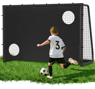 Produktbild von Eikuavons Fußballtor 300 x 200 x 120 cm – Großes Fußballtor aus Metall mit Torwand & Netz, für Garten, Training & Outdoor, Schwarz