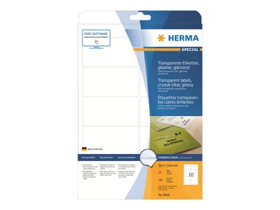 Zdjęcie produktu dla HERMA 8018, Przezroczysty, Samoprzylepne etykiety do drukowania, A4, Laser, Na stałe, Połysk