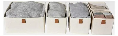 Produktbild von Premium Aufbewahrungskorb 5-teilig - Schrank Organizer aus Leinen-Baumwoll-Mix - Verstärkt mit Karton - Beige - 5 Boxen in 3 Größen