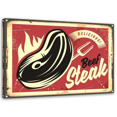 Produktbild von Leinwandbild retro steak 90x60 cm Feeby rot wandbild bereit zum aufhängen