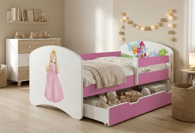 Produktbild von Happy Babies Kinderbett - Satz Mit Matratze & Schublade und Rausfallschutz, 70x140, Mädchen Kinderbetten & Jugendbett Jungen Kids Bed,  buntes Design,