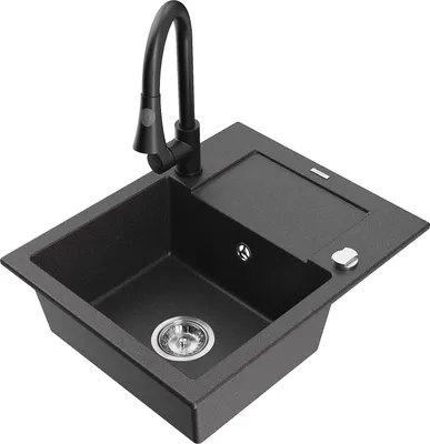Produktbild von Mexen Enzo 1 Becken-Granitspüle mit Abtropffläche und Mischbatterie Elia, Schwarz gesprenkelt - 6506-76-670101-70