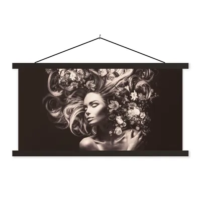 Produktbild von MuchoWow® Textilposter Blumen - Frau - Natur 60x30 cm mit schwarzem Rahmen - Textilien