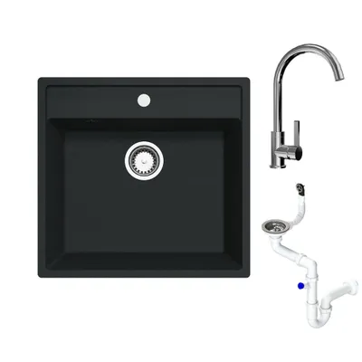 Produktbild von GRANMASTER Magma Spülbecken Küche mit 1 Becken und Chrome Armatur - Granitspüle mit Siphon Waschbecken Küche - Einbauspüle Arbeitsplatte Küchenspüle