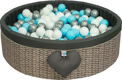 Produktbild von H&F Heimtextilien Bällepool Mit Bällen | Bällepool Für Babys Kinder 98X30cm | Farbe: Korbweide Imitat | 300 Stück ∅ 7cm Blau Bälle für Bällebad