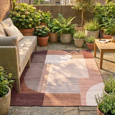 Image de Volero - Tapis d'extérieur - Groovy Shapes Crème/Terracotta - 200x290 cm
