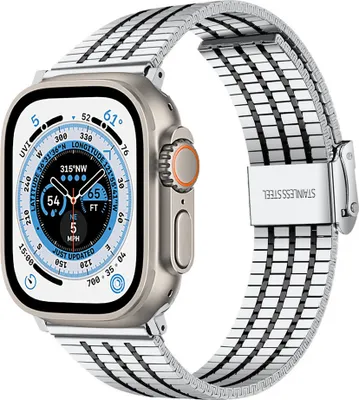 Produktbild von Strap-It Apple Watch Ultra Edelstahlarmband (Silber/Schwarz)