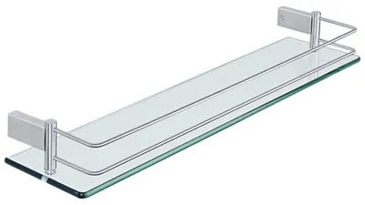 Image de Étagère de douche en verre, support en acier inoxydable, finition brossée, dimensions 60 cm x 130 mm