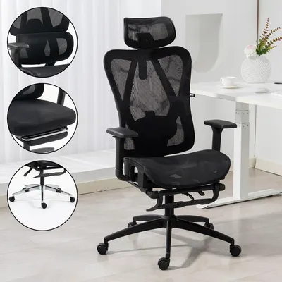 Produktbild von AMBINESS Bürostuhl Schreibtischstuhl | verstellbare Armlehnen & Kopfteil | Ergonomisch | stufenlos verstellbare Lendenstütze | inkl. 2 Rollensets | bis 150kg | BackPro Mesh-Schwarz