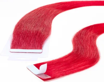 Image de hair2heart Tape Extensions Human Hair Straight - 10 pásků 2,5 g 60 cm Red
