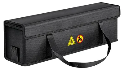 Produktbild von Wasserdichte, explosionsgeschützte und feuerfeste Batterietasche (bis 1000 °C) zur Aufbewahrung, zum Transport und zum Laden von LiPo-Batterien.