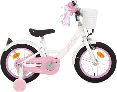 Produktbild von AMIGO Kinderfahrräder Mädchen Perfect 14 Zoll 22 cm Mädchen Rücktrittbremse Weiß/Rosa