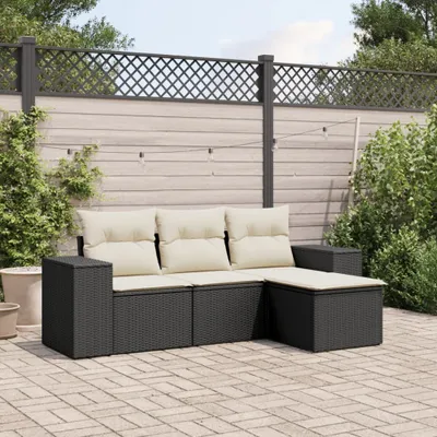Produktbild von 4-tlg. Garten-Sofagarnitur - mit Kissen Schwarz Poly Rattan - Gartenmöbelset 3254803