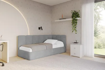 Produktbild von ALTDECOR Jugendbett mit Bettkasten DEXY - 100x200 - Grau - Monolith 84 - Bett mit Matratze - Links angeordnet - Einzelbett mit Stauraum - Polsterbett Kinderbett