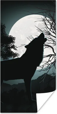 Produktbild von MuchoWow® Poster Wolf - Scherenschnitt - Mond 80x160 cm - Kinderzimmer