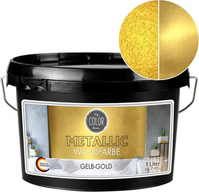 Produktbild von Viva Decor My Color Room Metallic Wandfarbe Gelb-Gold 1 l, Effektfarbe für Wände & Decken innen, wasserbasiert, hochdeckend & abriebfest