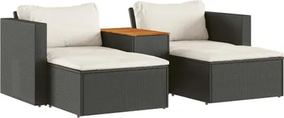 Produktbild von vidaXL 5tlg. Garten-Sofagarnitur mit Kissen Schwarz Poly Rattan Akazie