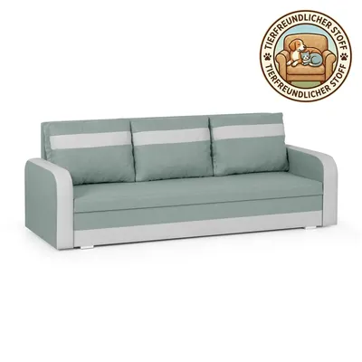 Produktbild von KomfortWelt24 3-Sitzer-Sofa mit Schlaffunktion und Bettkasten - Praktischem Schlafsofa 214x85 cm, Couch CONDI Mint/Weiß