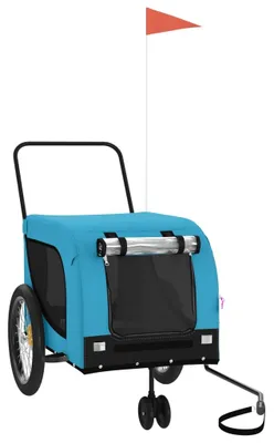 Image de vidaXL Remorque pour vélo Chiens Bleu et Noir Tissu Oxford & Fer