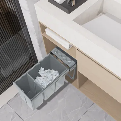 Produktbild von LZQ Einbau Mülltrennungs-System Abfallsortierer, für Küche 2 Fächer Ausziehbar 1 x 20L & 1 x 10L, Vollauszug mit Teleskopschienen, Grau 48 x 26 x 42 cm (L x B x H)