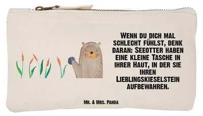 Produktbild von Mr. & Mrs. Panda Schlampermäppchen Otter Stein Größe S Klein - Weiß - Geschenk, Pflanzen, Etui, Witzige Fakten, kosmetiktäschchen, Kulturtasche, Seeotter, Kosmetiktasche