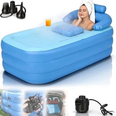 Imagen del producto de Bañera inflable, tamaño XL, 160 x 84 x 74 cm, con reposacabezas, para adultos, portátil