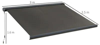 Produktbild von Elektromarkise Kassettenmarkise 3 x 2,5 m mit Fernbedienung Handkurbel Gelenkarm Aluminium Stahl Dunkelgrau