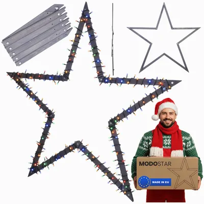 Produktbild von MODO24 2D Weihnachtsstern Holz MODOSTAR Set, Holzstern, Deko Stern,Holz, Faltbar, Outdoor Garten Wetterfest, 189 cm, Grau, GWZ