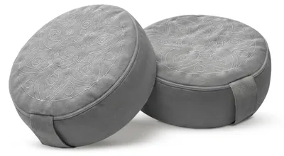 Produktbild von Ergonomisches Yogakissen für Meditation und Entspannung | Abnehmbares und waschbares rundes Sitzkissen mit Buchweizenfüllung | Strapazierfähiges Boden- und Sitzkissen (grau, 35 x 13 cm)