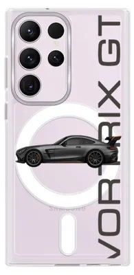 Produktbild von Hartschalenhülle für das Samsung Galaxy S23 Ultra, kompatibel mit MagSafe, transparent, schwarzer AMG-GT