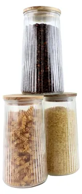 Produktbild von Vorratsgläser aus Glas mit Deckel, 3er Set, Akazienholz, 1300 ml