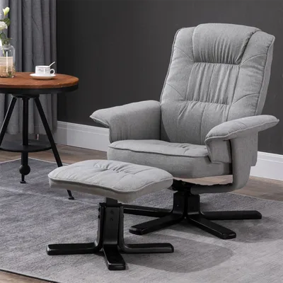 Produktbild von Relaxsessel CHARLY mit Hocker drehbar neigungsverstellbar grau/schwart [Max. Belastbarkeit 100 kg] für Wohnzimmer, TV-Sessel Fernsehsessel mit Liegefunktion Polstersessel und Hocker
