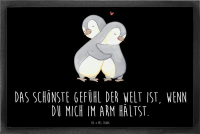 Produktbild von Mr. & Mrs. Panda Schmutzmatte Pinguine Kuscheln 40 x 60 cm - Schwarz - Geschenk, für Frauen, Freundin, Gummimatte, Fussmatte, Jahrestag, Valentinstag, Partner, fußmatte