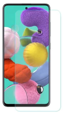 A clear screen protector is shown laid over a smartphone screen with a colorful abstract wallpaper.