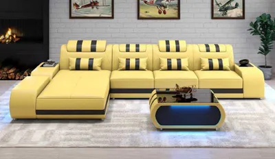Produktbild von Eckgarnitur Ecksofa L Form Ledersofa Sofa Couch Beige Luxus Design Couchen