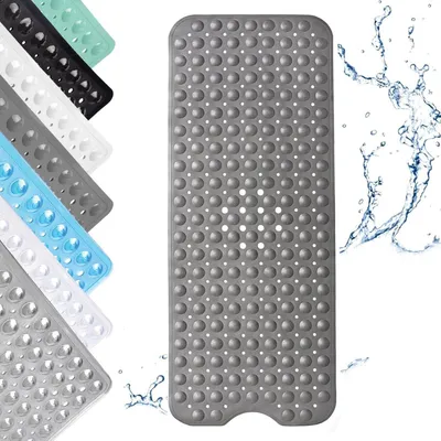 Image de Tapis de douche antidérapant, 100x40 cm, en PVC, gris, avec ventouses